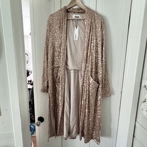 Anthropologie BB Dakota Steve Madden Sequined Showstopper Duster Sz L Rose Gold